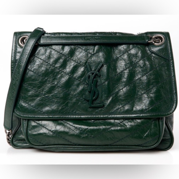 Saint Laurent Crinkled Calfskin Monogram Medium Niki Chain,  Military Olive - Picture 4 of 5